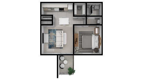 Floor plan for 1 bed, 1 bath, 527 sqft